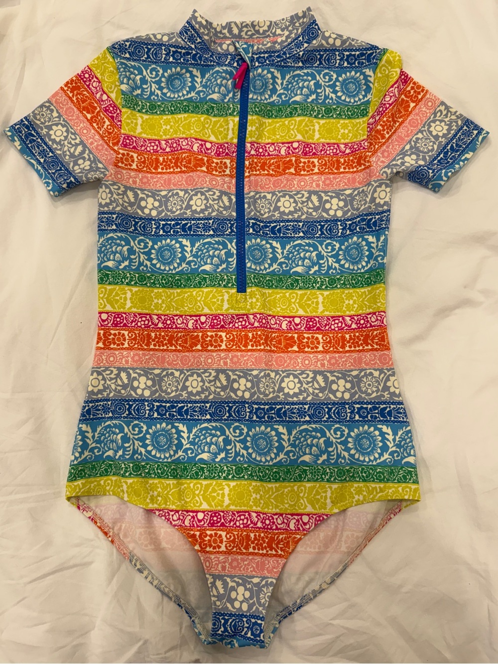 Boden Multicolor Stripe Short-Sleeve One-Piece Swimsuit